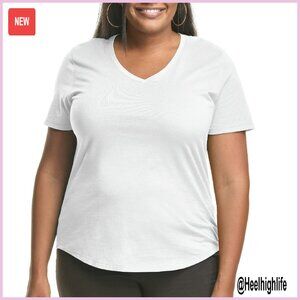 Plus Size Cotton V-Neck T-Shirt Slimming Fit Short Sleeve Tee